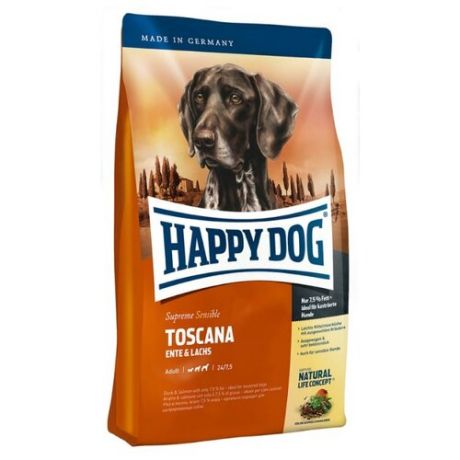 Сухой корм для собак Happy Dog Supreme Sensible Toscana для здоровья кожи и шерсти, лосось, утка 12.5 кг