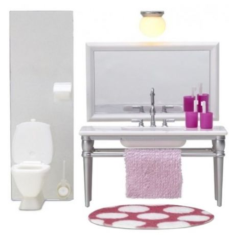 Lundby Набор мебели для ванной комнаты с 1 раковиной Смоланд (LB_60208700) белый/розовый