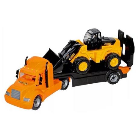 Набор техники Wader Майк автомобиль-трейлер + трактор-погрузчик (55736) оранжевый/желтый/черный