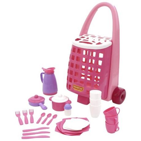 Набор посуды Полесье Забавная тележка 44389 розовый/белый/фиолетовый