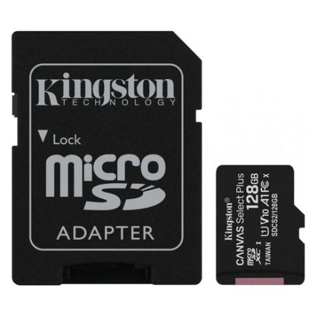 Карта памяти microSDXC UHS-I KINGSTON CanvSelect Plus 128 ГБ, 100 МБ/с, Class 10, SDCS2/128GB, 1 шт., переходник SD