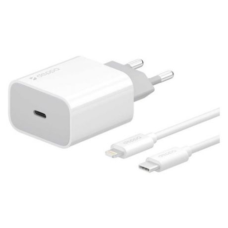 Сетевое зарядное устройство DEPPA Ultra, USB type-C, 8-pin Lightning (Apple), 2A, белый