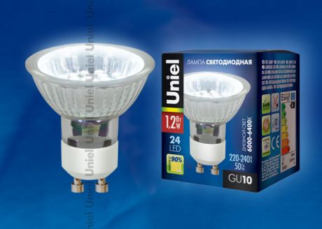 Лампа светодиодная (04008) Uniel GU10 1,2W 6000-6400K прозрачная LED-JCDR-SMD-1,2W/DW/GU10 85 Lm