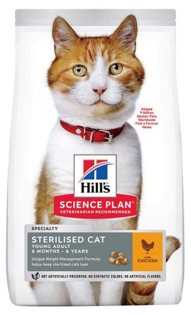 Корм сухой Hill's Science Plan для стерилизованных кошек, с курицей, 1,5 кг