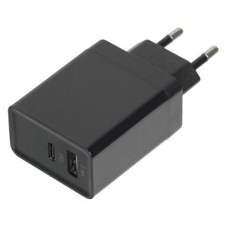 Сетевое зарядное устройство REDLINE PD-3A, USB + USB type-C, 3A, черный