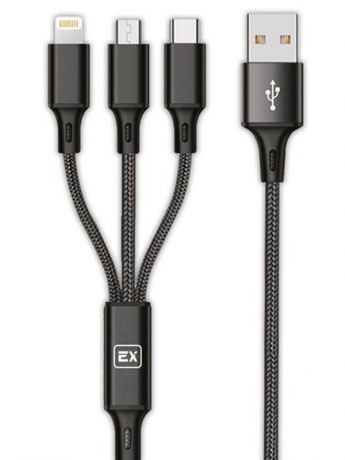 Аксессуар Exployd USB - microUSB/8 Pin/TYPE-C Nylon 1.2m 2.1A Black EX-K-648