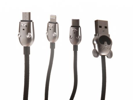 Аксессуар Baseus Three Mouse 3-in-1 USB - Type-C / MicroUSB / Lightning 3.5A 1.2m Black CAMLT-MU01