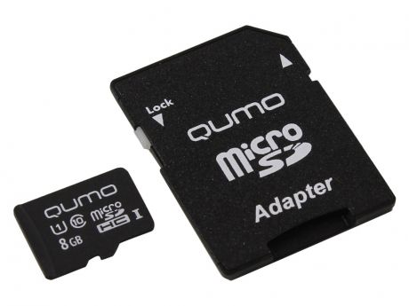 Карта памяти 8Gb - Qumo Micro Secure Digital HC Class 10 UHS-I QM8GMICSDHC10U1 с переходником под SD
