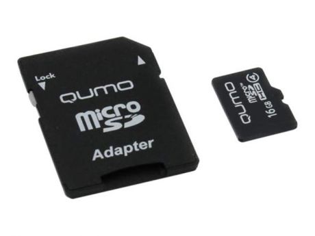 Карта памяти 16Gb - Qumo Micro Secure Digital HC Class 4 QM16GMICSDHC4 с переходником под SD