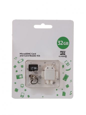 Карта памяти 32Gb - Qumo Fundroid Micro Secure Digital HC Class 10 White QM32GCR-MSD10-FD-WHT с картридером USB