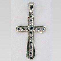 Крест SOKOLOV из белого золота с бриллиантами и сапфирами