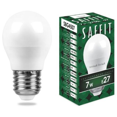 Лампа светодиодная Saffit SBG4507 55036, E27, G45, 7Вт