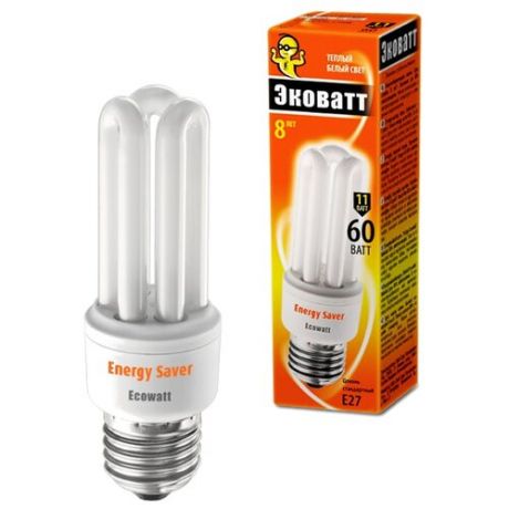 Лампа люминесцентная Ecowatt Mini 3U, E27, 3U, 11Вт