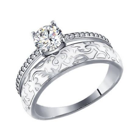SOKOLOV Серебряное кольцо с фианитами и белой эмалью 94011140, размер 17.5