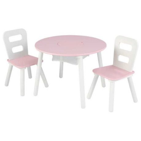 Комплект KidKraft круглый стол + 2 стула (26165_KE, 26166_KE, 27027_KE) 60x60 см розовый/белый