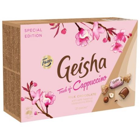 Набор конфет Fazer Geisha из молочного шоколада с начинкой из тертого ореха и вкусом капучино 150 г