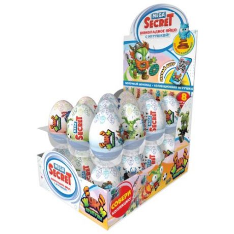 Шоколадное яйцо Mega Secret Жуки-прыгуны с игрушкой, молочный шоколад, коробка (24 шт.)