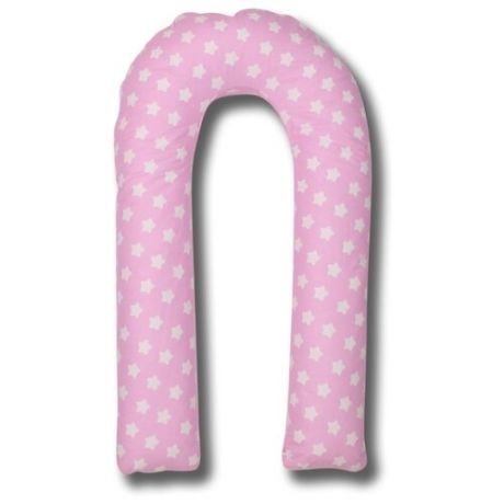 Подушка Body Pillow для беременных U холлофайбер, с наволочкой из хлопка розовый в белых пряниках