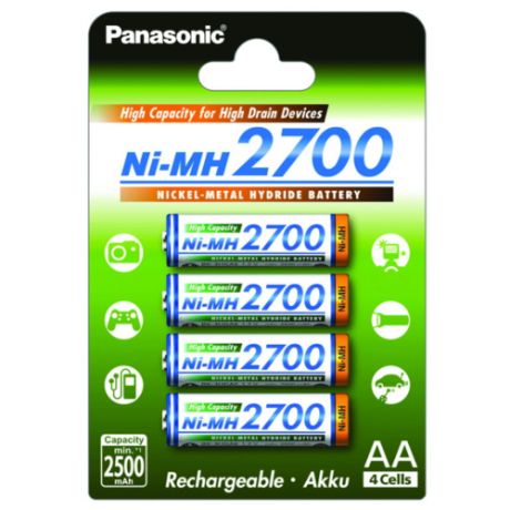 Аккумулятор Ni-Mh 2700 мА·ч Panasonic Rechargeable Accu AA 4 шт блистер