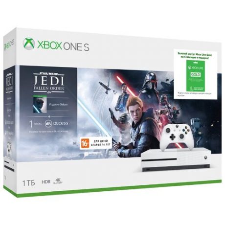 Игровая приставка Microsoft Xbox One S 1 ТБ белый + Star Wars Jedi: Fallen Order + EA Access 1 месяц + XBoxLiveGold 6 месяцев