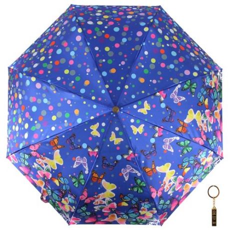 Зонт автомат FLIORAJ Premium Золотой брелок Бабочки и конфетти синий