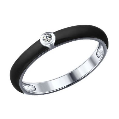 SOKOLOV Чёрное кольцо из серебра с эмалью с фианитом 94011142, размер 17.5