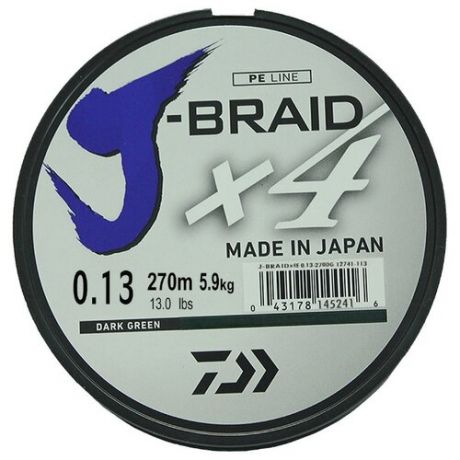 Плетеный шнур DAIWA J-Braid X4 dark green 0.13 мм 270 м 5.9 кг