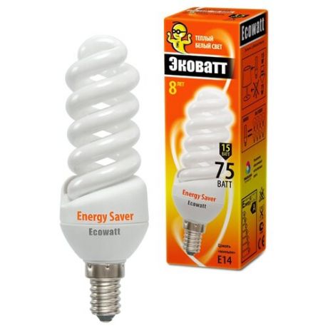 Лампа люминесцентная Ecowatt M-FSP 827, E14, 15Вт