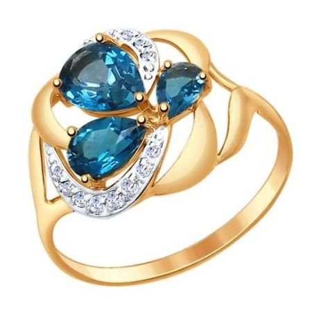 SOKOLOV Кольцо из золота с синими топазами и фианитами 714755, размер 18