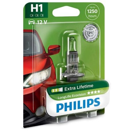Лампа автомобильная галогенная Philips LongLife EcoVision 12258LLECOB1 H1 55W 1 шт.