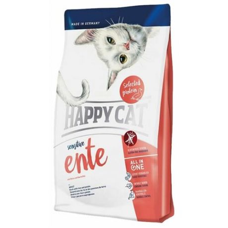 Корм для кошек Happy Cat Sensitive для профилактики МКБ, для вывода шерсти, с уткой и с картофелем, с рисом 300 г