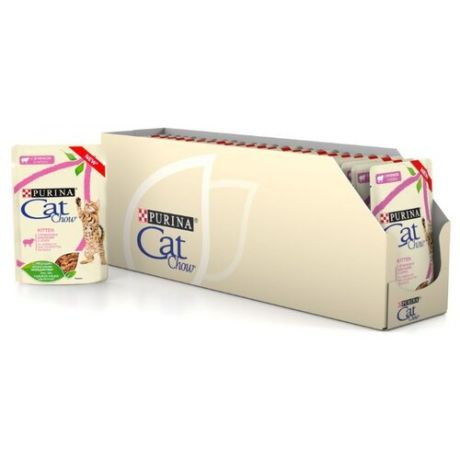Корм для стерилизованных котят CAT CHOW с ягненком и с кабачком 24шт. х 85 г (кусочки в соусе)
