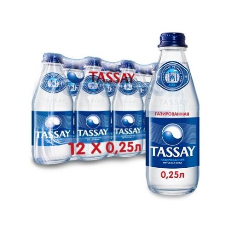 Вода питьевая TASSAY газированная, стекло, 12 шт. по 0.25 л