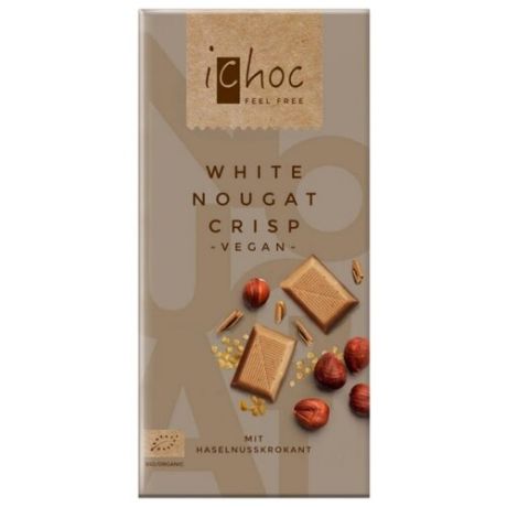 Шоколад iChoc White Nougat Crisp белый на рисовом молоке с нугой из фундука и кусочками карамели, 80 г