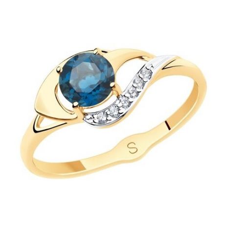 SOKOLOV Кольцо из золота с синим топазом и фианитами 715571, размер 18