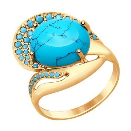 SOKOLOV Кольцо из золота с бирюзой (синт.) и голубыми поделочные 714812, размер 17