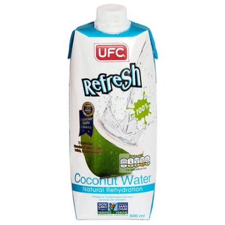 Вода кокосовая UFC Refresh, без сахара, 0.5 л