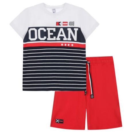 Комплект одежды playToday размер 152, белый/темно-синий/красный