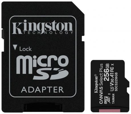 Карта памяти MicroSDHC Kingston Canvas Select Plus 256Gb Class10 с адаптером Black