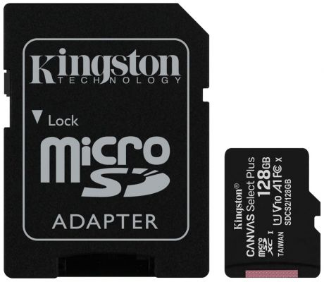 Карта памяти MicroSDHC Kingston Canvas Select Plus 128Gb Class10 с адаптером Black