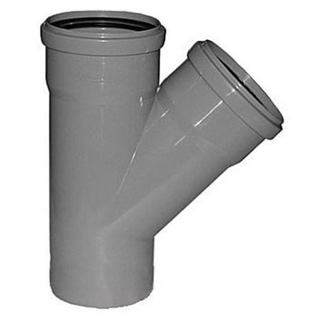Тройник канализационный ПВХ Хемкор 3.2 Ду 50х50х50 мм 45 градусов с кольцом серый