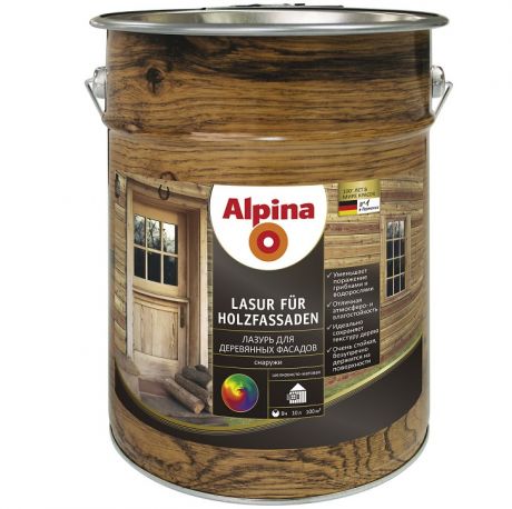 Пропитка для дерева Alpina Lasur fur Holzfassaden прозрачная 10 л