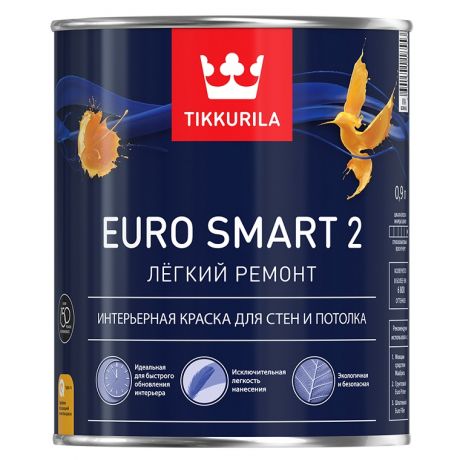 Краска интерьерная Tikkurila Euro Smart-2 база VVA глубокоматовая 0,9 л