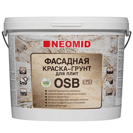 Краска-грунт фасадная для OSB-плит Neomid с биозащитой полуматовая 14 кг
