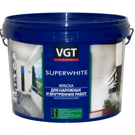 Краска для наружных и внутренних работ VGT ВД-АК-1180 супербелая 15 кг