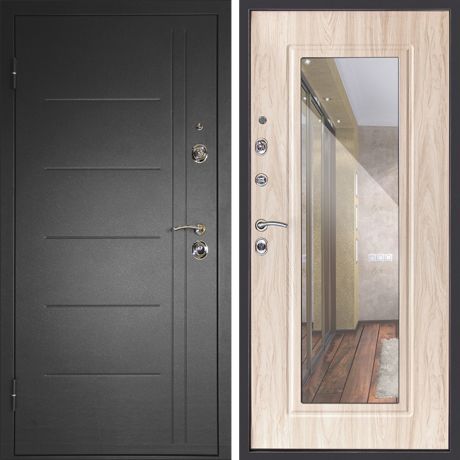 Дверь входная металлическая Дверной Континент Сити-зеркало левая 960x2050 мм Беленый дуб