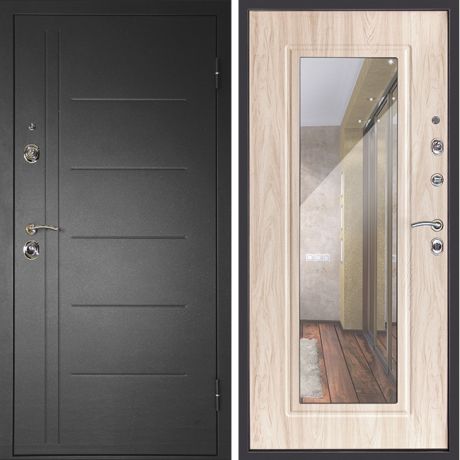 Дверь входная металлическая Дверной Континент Сити-зеркало правая 860x2050 мм Беленый дуб
