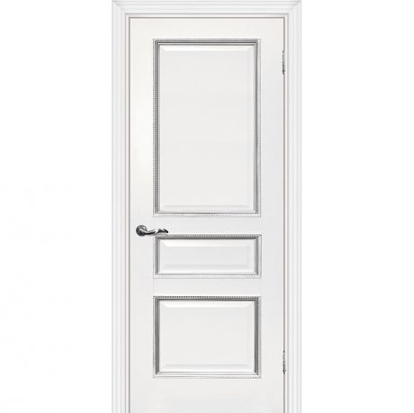 Дверное полотно Мариам Мурано-2 экошпон белое багет с тиснением патина серебро 2000х900 мм