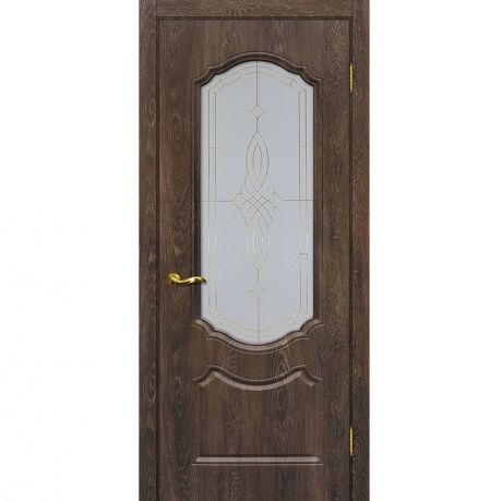 Дверное полотно Мариам Сиена-2 ПВХ шале Дуб корица стекло белый сатинат золото 2000х600 мм