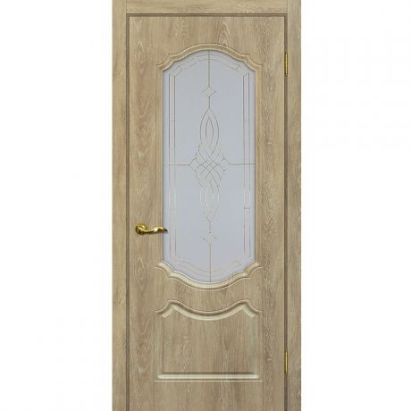 Дверное полотно Мариам Сиена-2 ПВХ шале Дуб песочный стекло белый сатинат золото 2000х900 мм